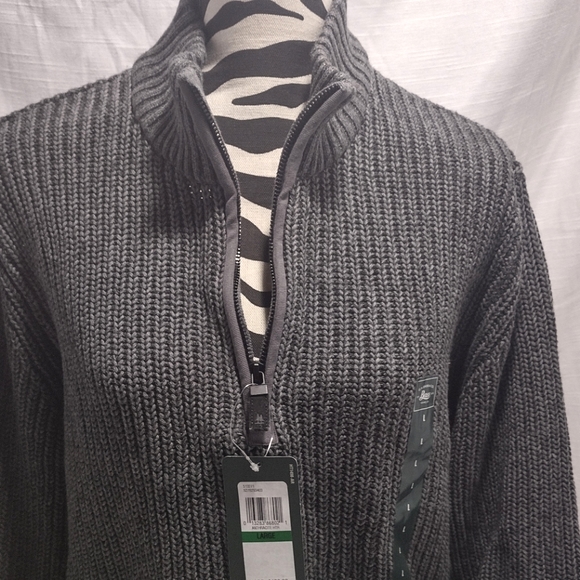 G. H. Bass & Co. Gray Ribbed Knit 1/4 Zip Mock Neck Pullover Sweater - Picture 13 of 16